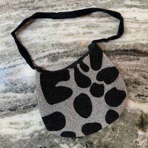 Vintage Black and Gray Beaded Shoulder Bag